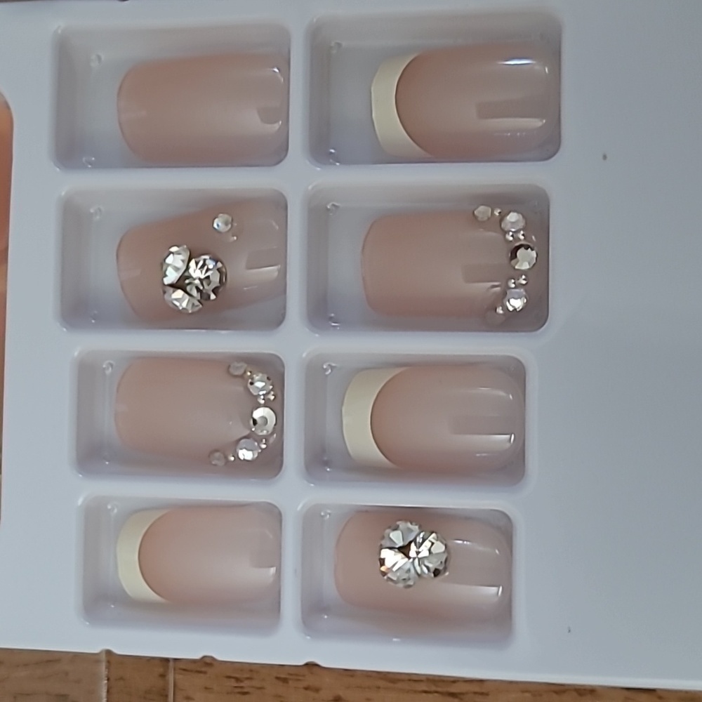 Rhinestone French Manicure Press On Nails